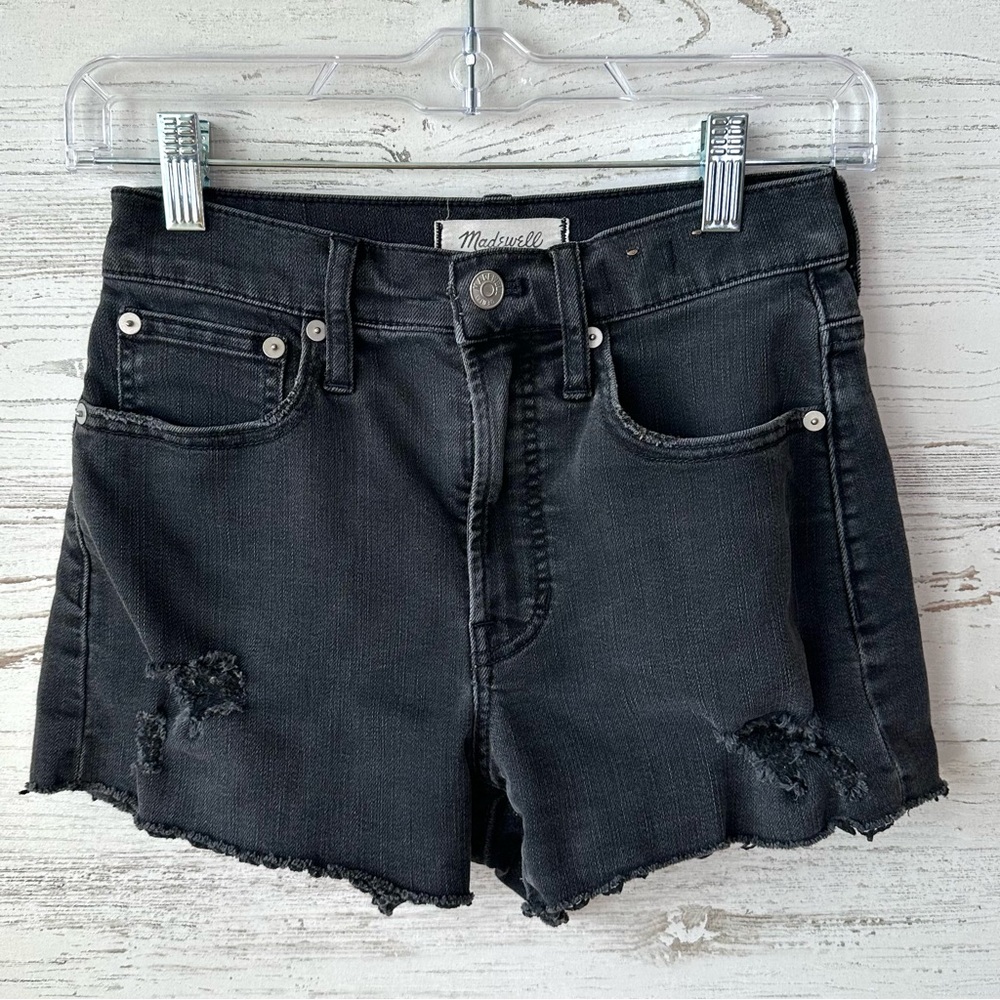 MADEWELL The Perfect Jean Short High Rise Black Distressed Denim Boho 24